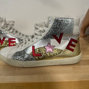 Yves Saint Laurent Silver and Gold Glitter Sneakers